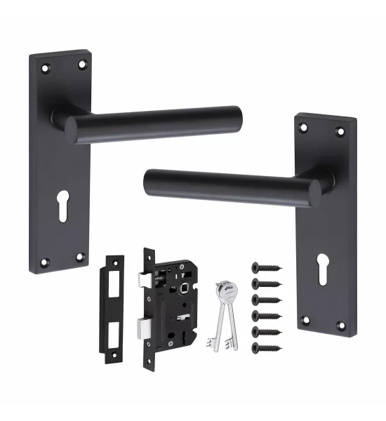 Golden Grace TBar Lever Backplate Door Handle Black Door Handles Key Lock Set 2625MB + 503MB